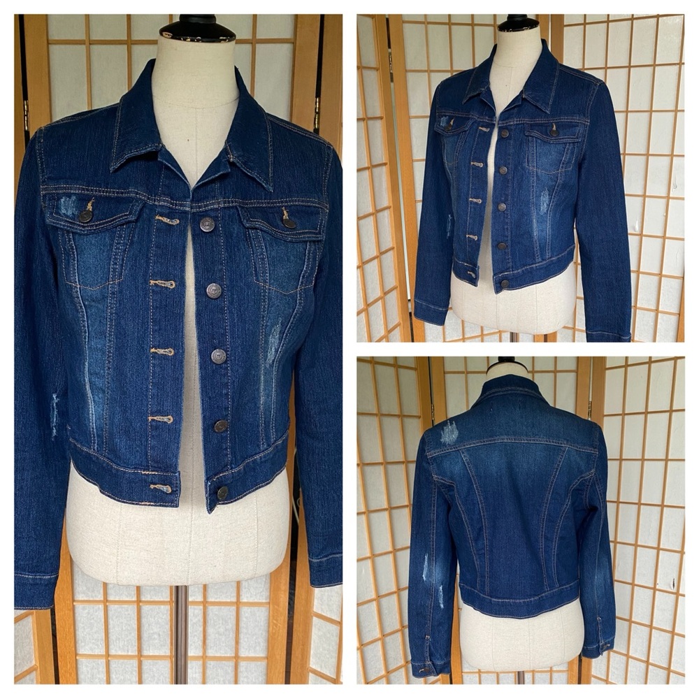 l.e.i. Distressed Lightweight Cropped Jean Jacket SZ M Junior